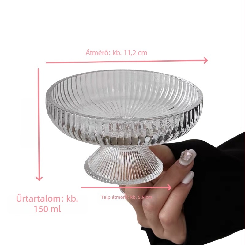 Elegáns jégkristály üvegből készült magas talpas gyümölcstál, desszert- és snacktál háztartási használatra