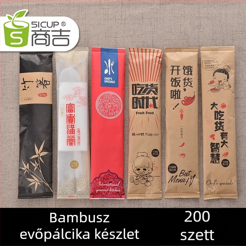 Shang Ji egyszer használatos bambusz evőeszközök és pálcikák készlet, négy darabos készlet éttermeknek és elvitelre