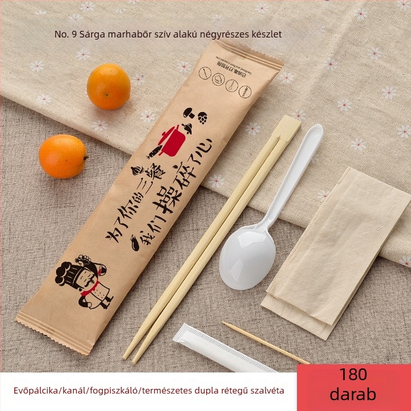Shang Ji egyszer használatos bambusz evőeszközök és pálcikák készlet, négy darabos készlet éttermeknek és elvitelre