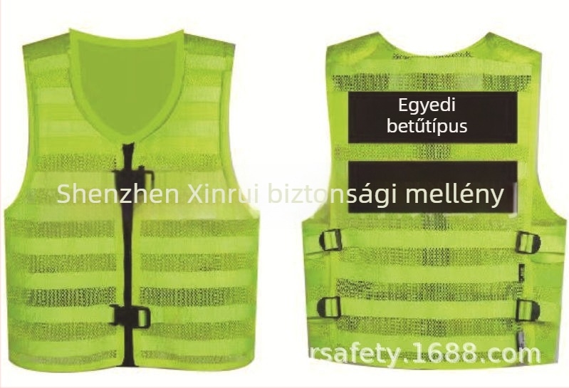 Légáteresztő hálós anyaggal készült fényvisszaverő biztonsági mellény járőrszolgálathoz és közlekedési biztonsághoz