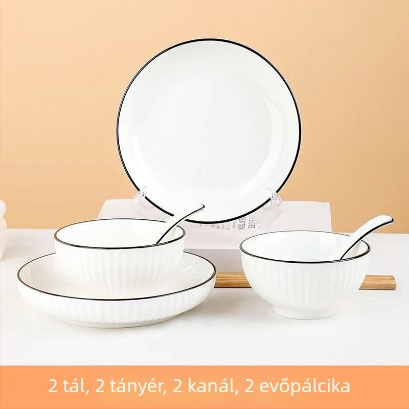 Kerámia étkészlet – tányérok és mély leveses tálak, lebegő textúrájú felülettel, minimalist Skandináv stílus