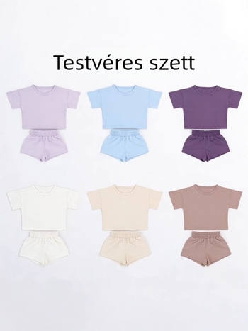 INS Baba 100% pamut rövidujjú felső és rövidnadrág szett, nyár, uniszex, kerek nyakú, egyszínű, kétrészes készlet