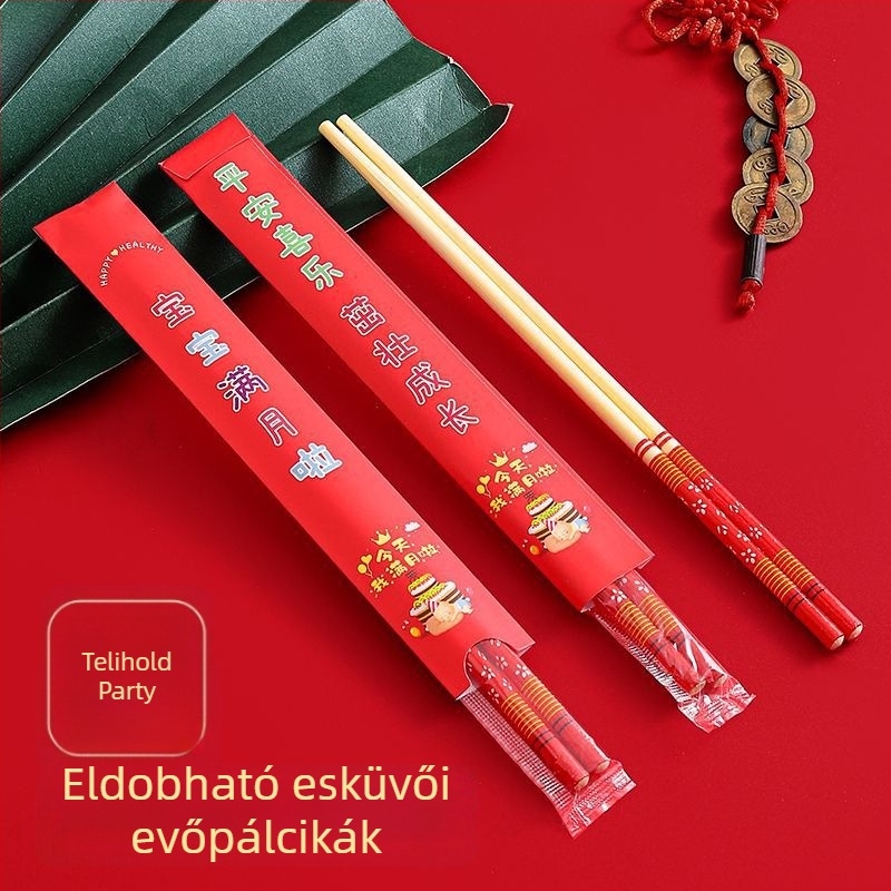 Pompás bambusz egyszer használatos evőpálcikák papírtakaróval, egyenként csomagolva, prémium, extra hosszú és vastag, esküvők, házavatók, születésnapok és teliholdas ünnepek számára