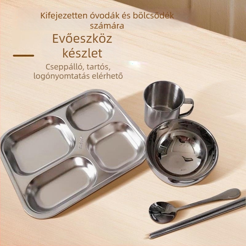 Gyerekeknek készült 304 rozsdamentes acél osztott tál, négyszögletes, sekély tálakból álló készlet