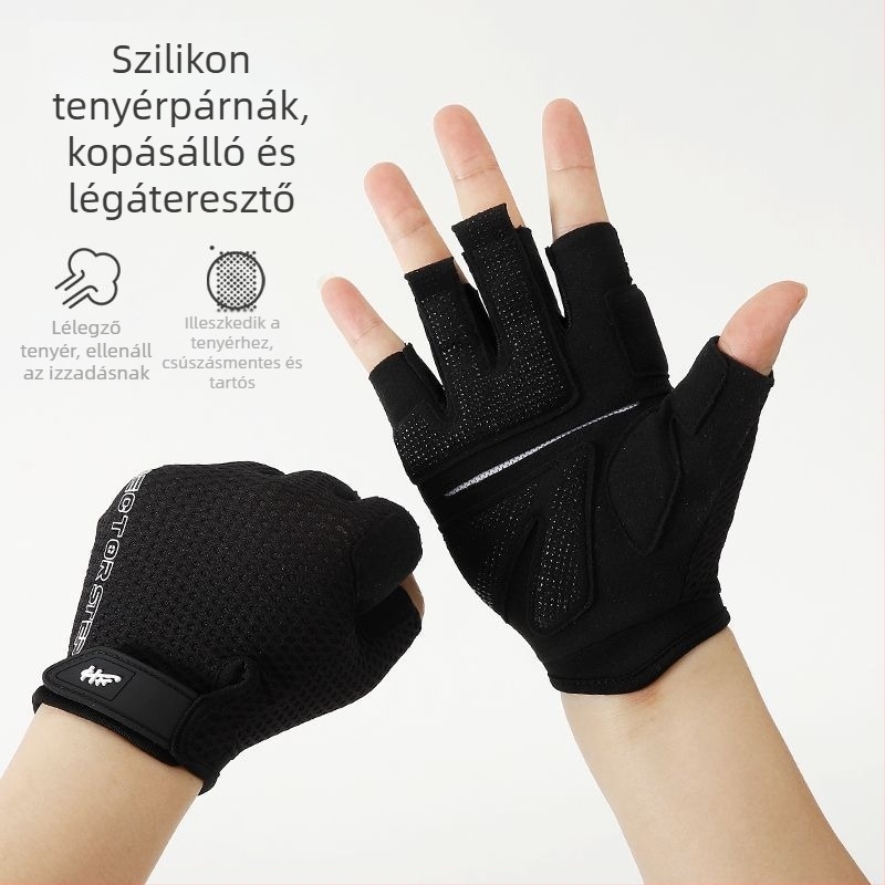 Kerékpáros kesztyű férfiak és nők számára, félujjas, csúszásmentes, tyúkszem elleni, sport- és fitnesz kerékpáros kesztyű kültéri használatra
