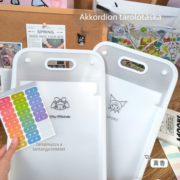 Sanrio A4 papírtároló, függőleges akordeon mappa, hordozható, több rekesszel, iskolai gyerek-stílusban