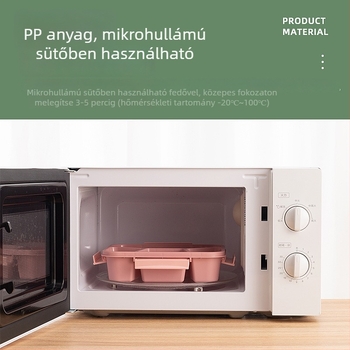 Irodai ebédtároló négy rekesz, mikrosütőben melegíthető, hordozható és zárható, műanyag, 501–800 ml