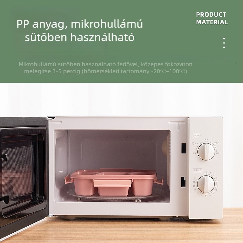 Irodai ebédtároló négy rekesz, mikrosütőben melegíthető, hordozható és zárható, műanyag, 501–800 ml