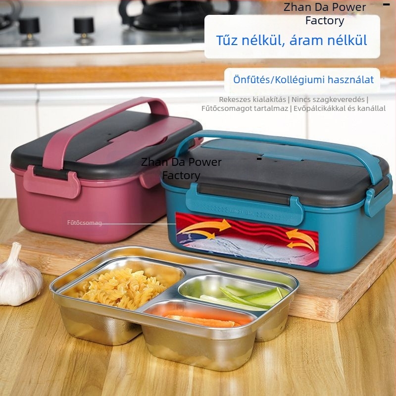 Önmelegítő ebédhordó, rozsdamentes acél, 800–1000 ml, könnyen hordozható diákoknak, kültéri használatra