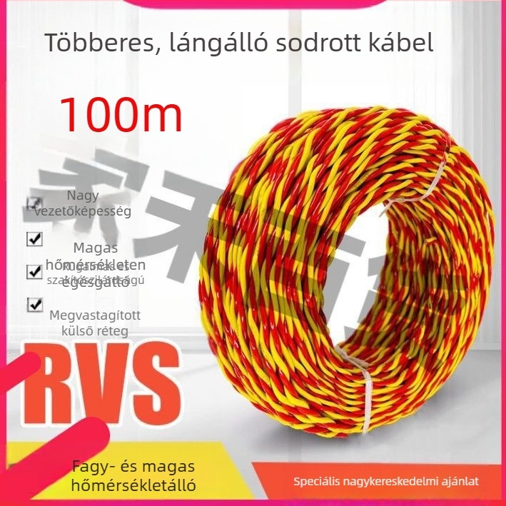 Háztartási világításhoz készült antifagyasztó, rugalmas kábel, 2,5 mm, 100 m, tűzálló vezeték LED világításhoz.