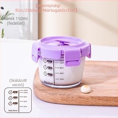Mikrohullámú sütőben melegíthető bébiételes tároló és nasi tároló, mérő skálával, 300 ml alatt