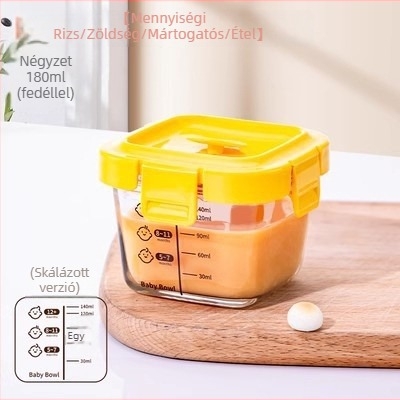 Mikrohullámú sütőben melegíthető bébiételes tároló és nasi tároló, mérő skálával, 300 ml alatt