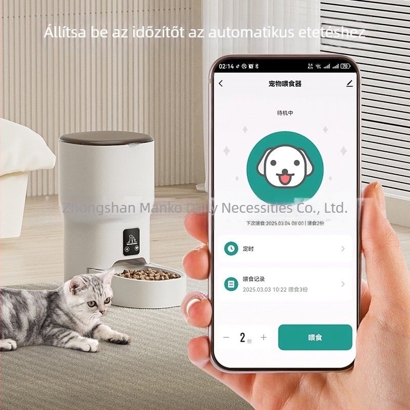 ManKe okos automata etető kétforrás-ellátással és vezérléssel videóalkalmazáson keresztül, többfunkciós, 4 L kapacitás