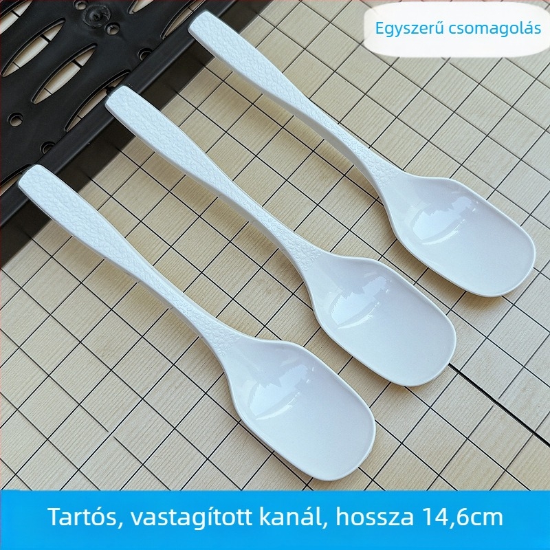 Egyszer használatos műanyag kanál, egyenként csomagolt, desszertekhez, levesekhez és kásához; kacsa csőr formájú fej