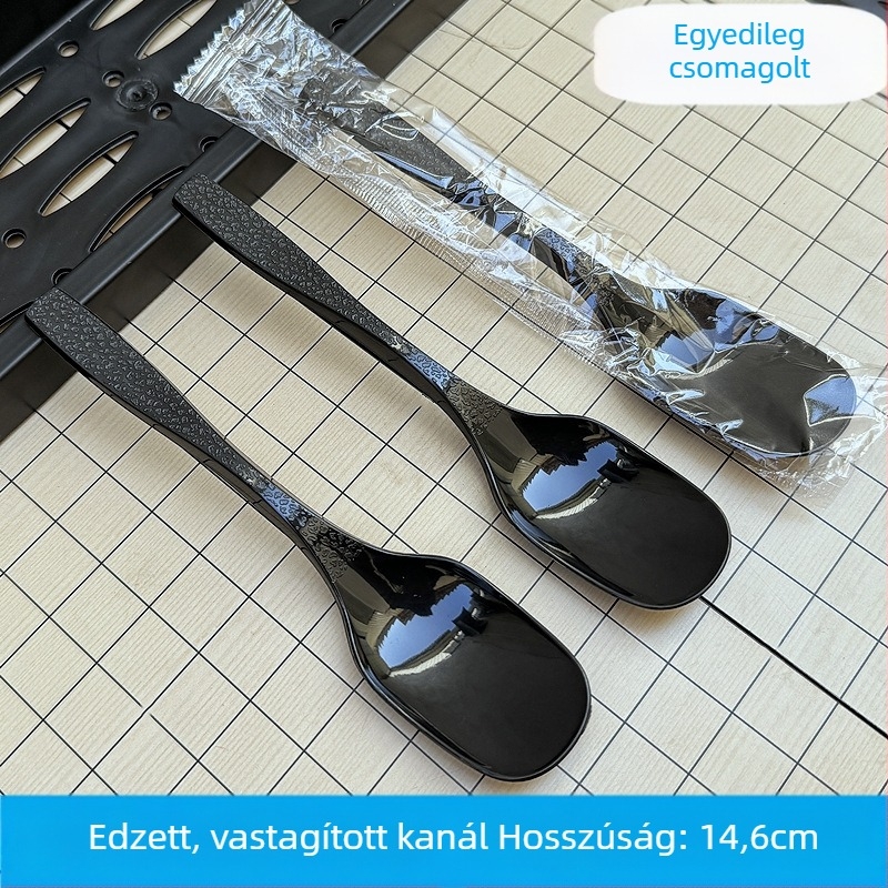 Egyszer használatos műanyag kanál, egyenként csomagolt, desszertekhez, levesekhez és kásához; kacsa csőr formájú fej