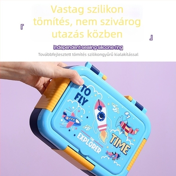 Rajzfilm témájú, teljesen szigetelt ebédes doboz, belső PP+304 rozsdamentes acélból, külön rekeszek és összecsukható kanál