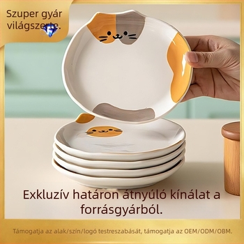 Otthoni használatra szánt kerámia étkészlet alglazúros mintával, elegáns reggelis és uzsonnás tányérok, könnyen tárolható, csonttál