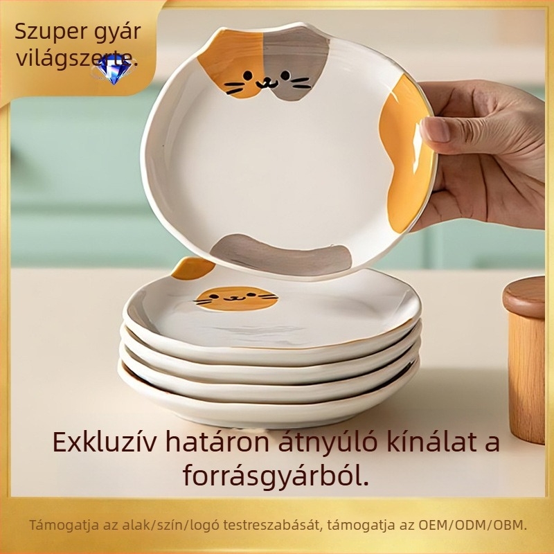 Otthoni használatra szánt kerámia étkészlet alglazúros mintával, elegáns reggelis és uzsonnás tányérok, könnyen tárolható, csonttál