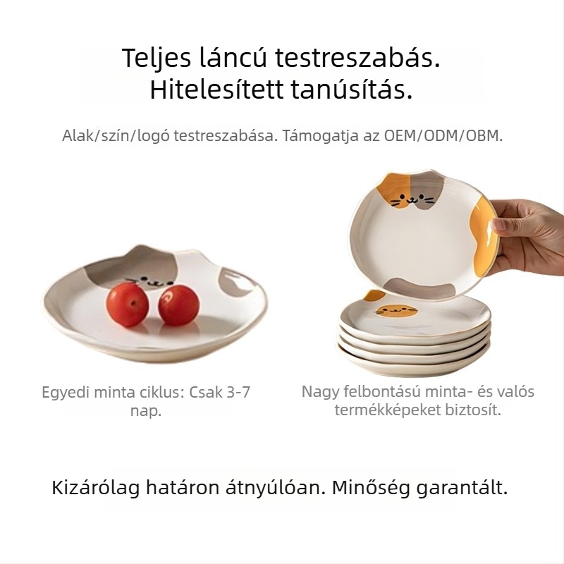 Otthoni használatra szánt kerámia étkészlet alglazúros mintával, elegáns reggelis és uzsonnás tányérok, könnyen tárolható, csonttál