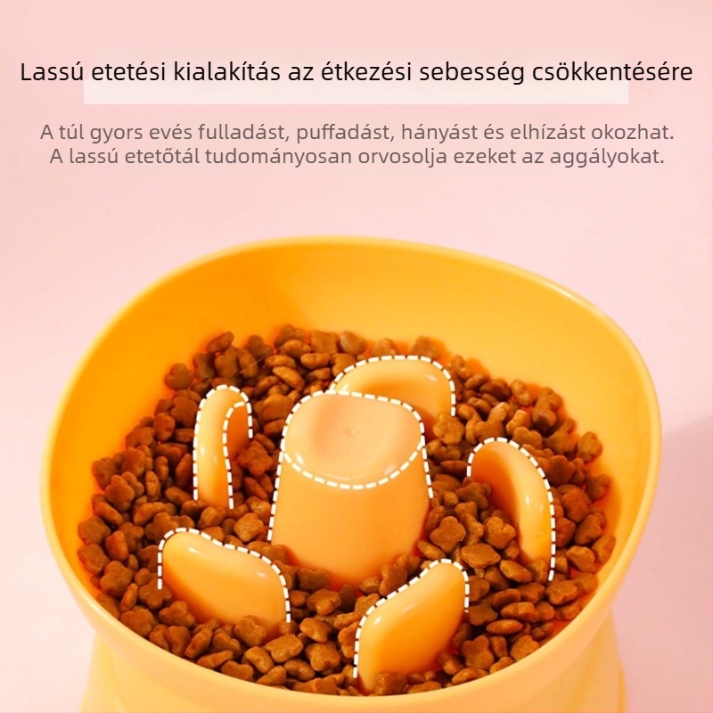 Lassú etető tál emelt kivitelben, anti-billentés és anti-fulladás védelem, kis- és közepes testű kutyáknak, PP anyag