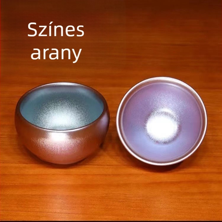 Két tónusú arany Jian Zhan teáscsésze eredeti ásványi mázzal, teás készlet dobozban