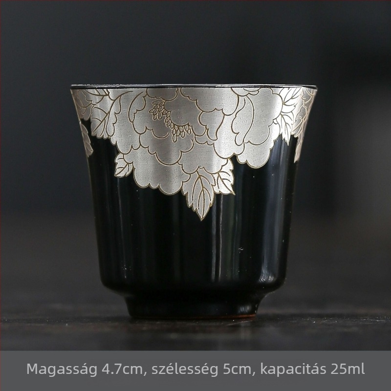 Ru porcelán teáscsésze arany- és ezüstbevonattal, kis margaréta mintás dizájn, fogantyúval, irodába vagy nappaliba