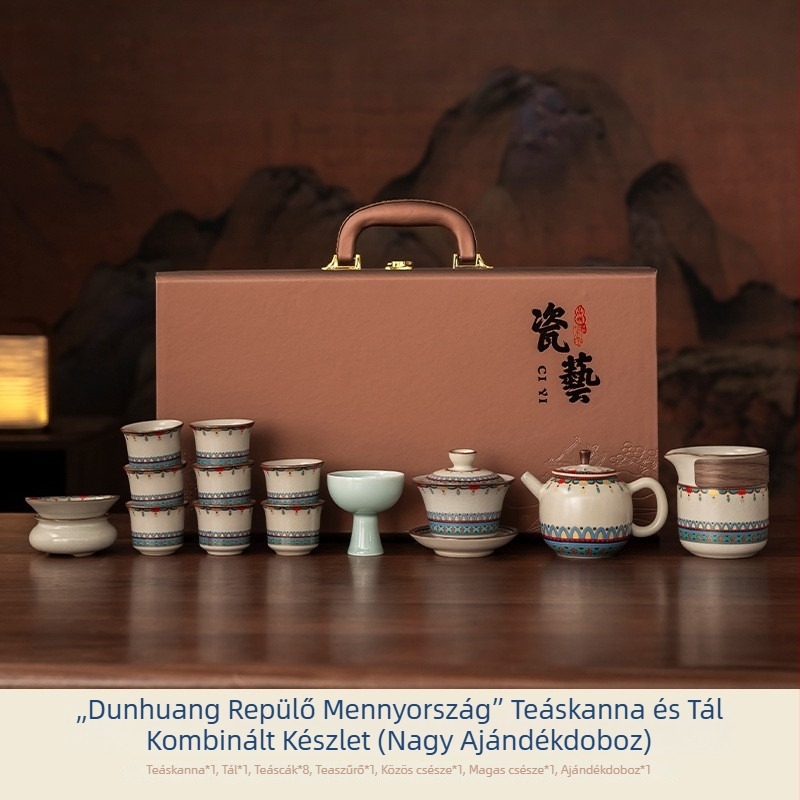 Gongfu teáskészlet kerámiából repedező mázzal – 2025-ös új modell, elegáns otthoni ajándékdoboz