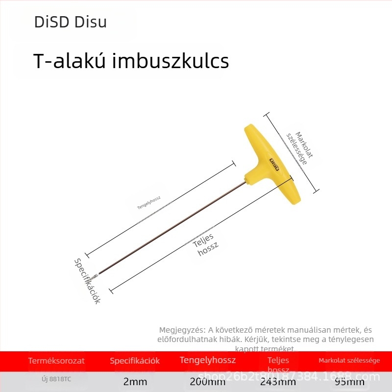 Disu T-típusú hatszögkulcs, hosszú, otthoni használatra, méretek 2–8 mm, S2 acélötvözet