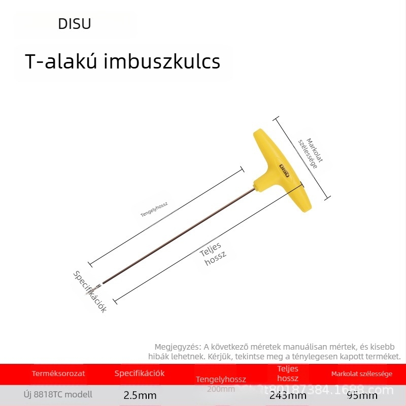 Disu T-típusú hatszögkulcs, hosszú, otthoni használatra, méretek 2–8 mm, S2 acélötvözet