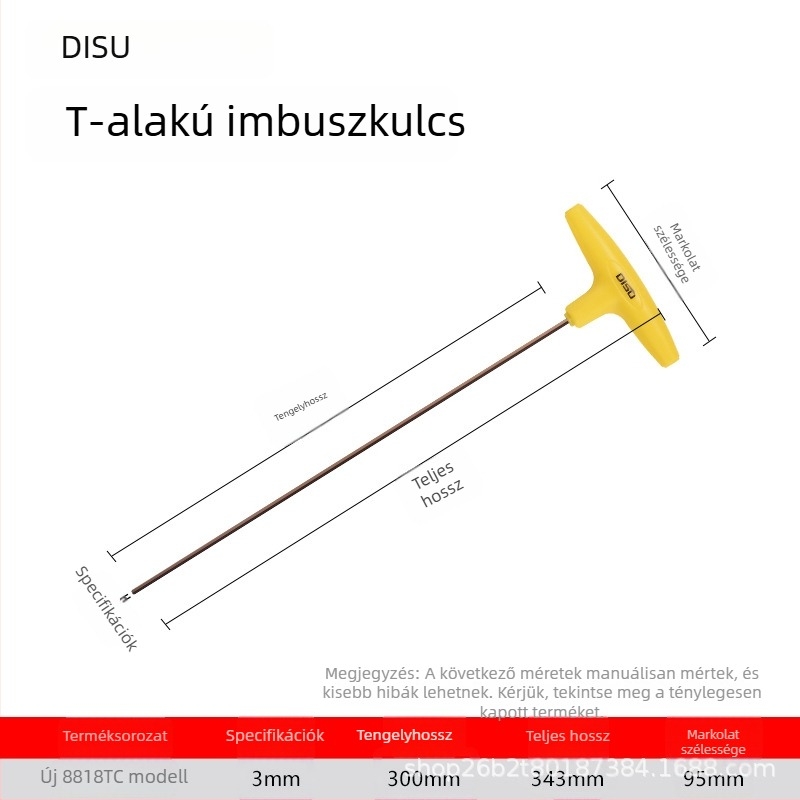 Disu T-típusú hatszögkulcs, hosszú, otthoni használatra, méretek 2–8 mm, S2 acélötvözet