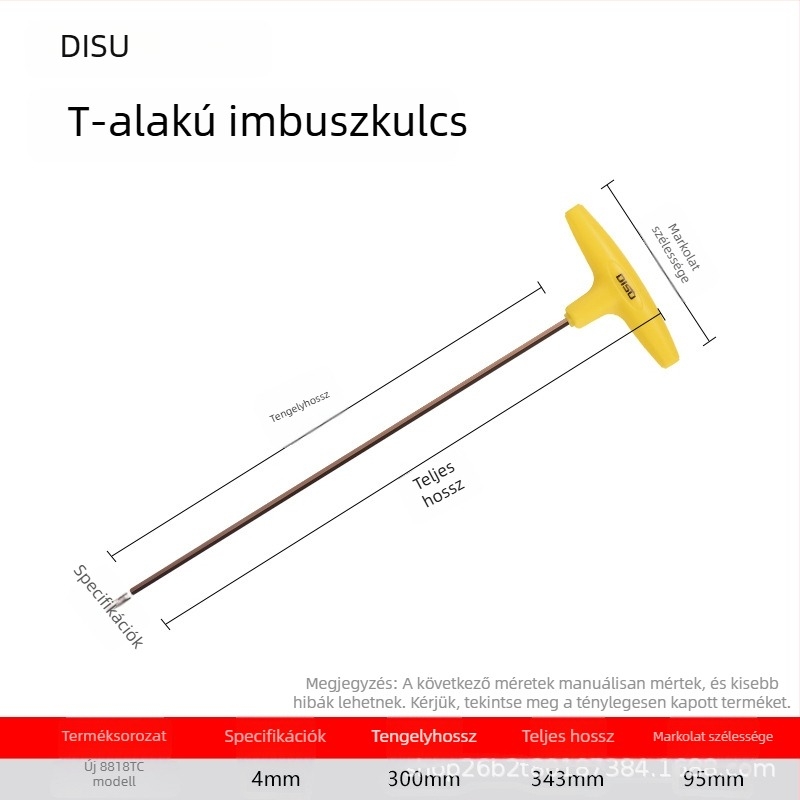 Disu T-típusú hatszögkulcs, hosszú, otthoni használatra, méretek 2–8 mm, S2 acélötvözet
