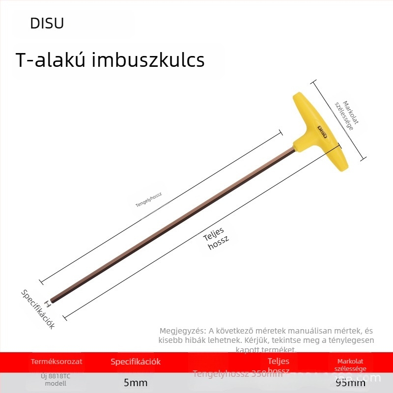 Disu T-típusú hatszögkulcs, hosszú, otthoni használatra, méretek 2–8 mm, S2 acélötvözet