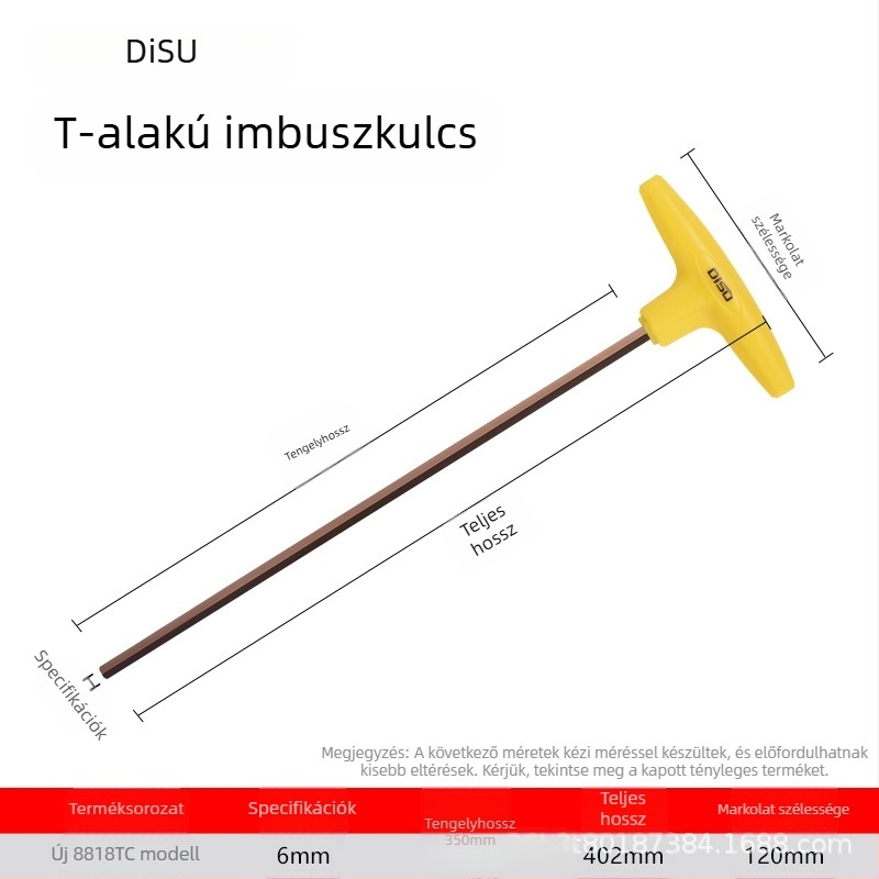 Disu T-típusú hatszögkulcs, hosszú, otthoni használatra, méretek 2–8 mm, S2 acélötvözet