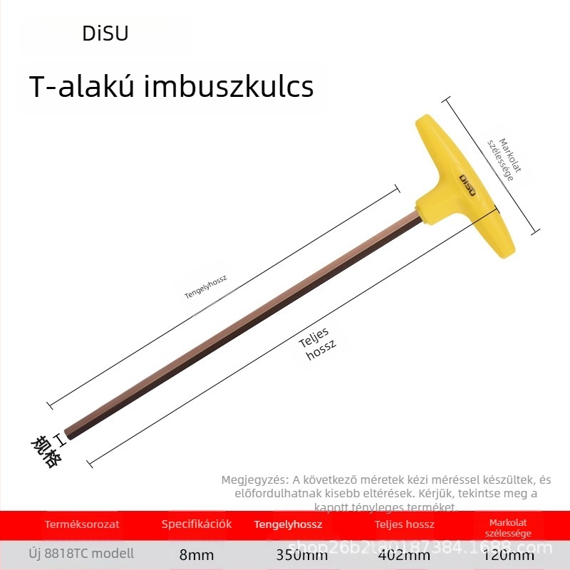 Disu T-típusú hatszögkulcs, hosszú, otthoni használatra, méretek 2–8 mm, S2 acélötvözet