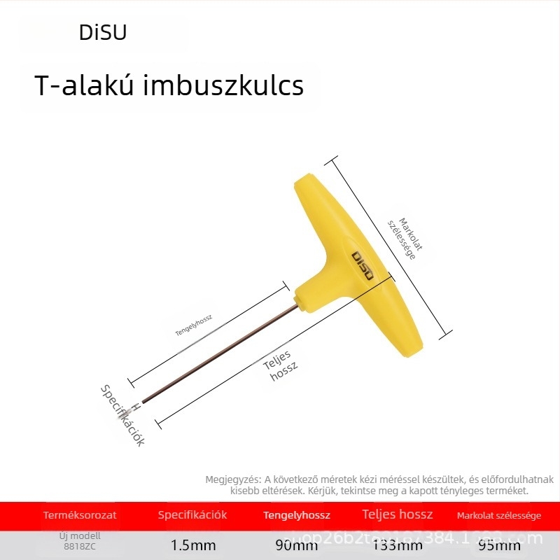 Disu T-típusú hatszögkulcs, hosszú, otthoni használatra, méretek 2–8 mm, S2 acélötvözet