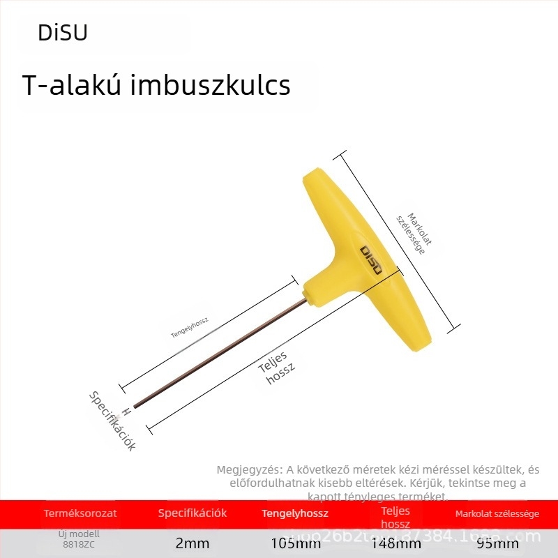 Disu T-típusú hatszögkulcs, hosszú, otthoni használatra, méretek 2–8 mm, S2 acélötvözet