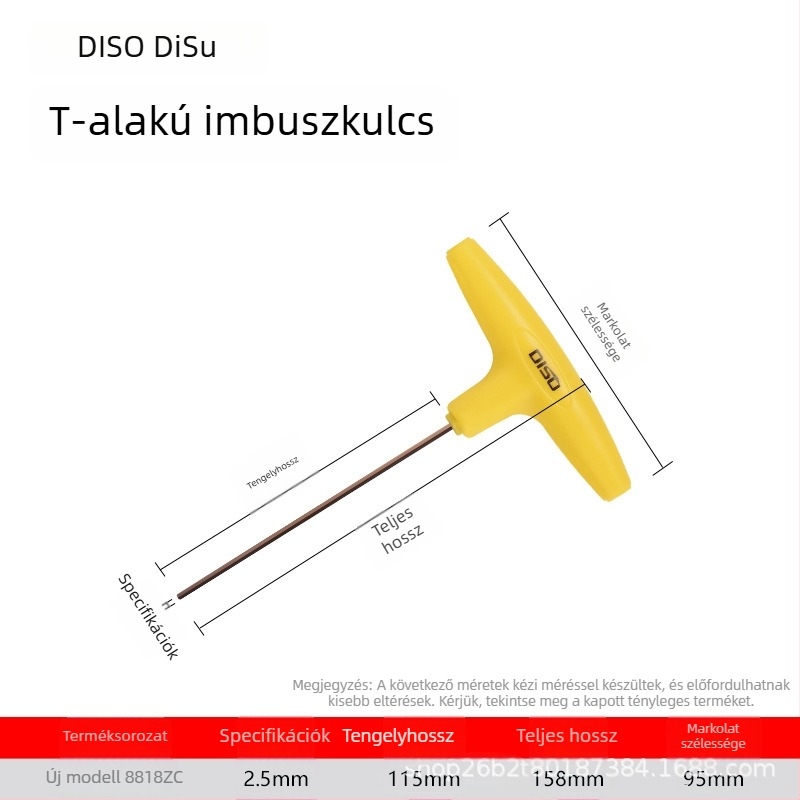 Disu T-típusú hatszögkulcs, hosszú, otthoni használatra, méretek 2–8 mm, S2 acélötvözet