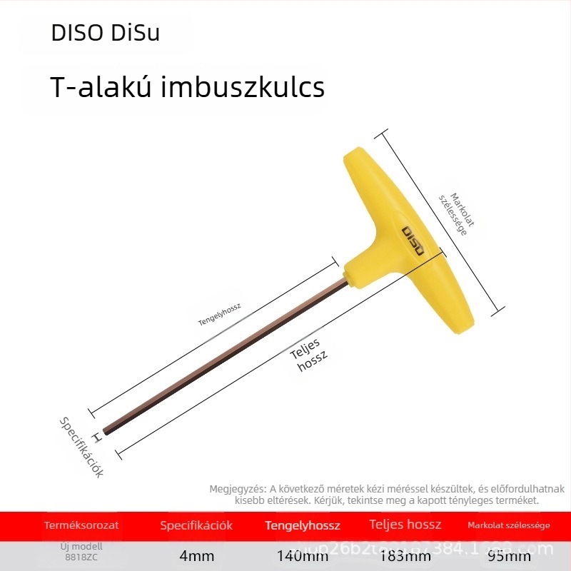Disu T-típusú hatszögkulcs, hosszú, otthoni használatra, méretek 2–8 mm, S2 acélötvözet