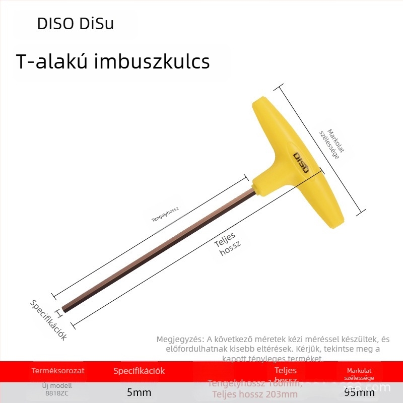 Disu T-típusú hatszögkulcs, hosszú, otthoni használatra, méretek 2–8 mm, S2 acélötvözet