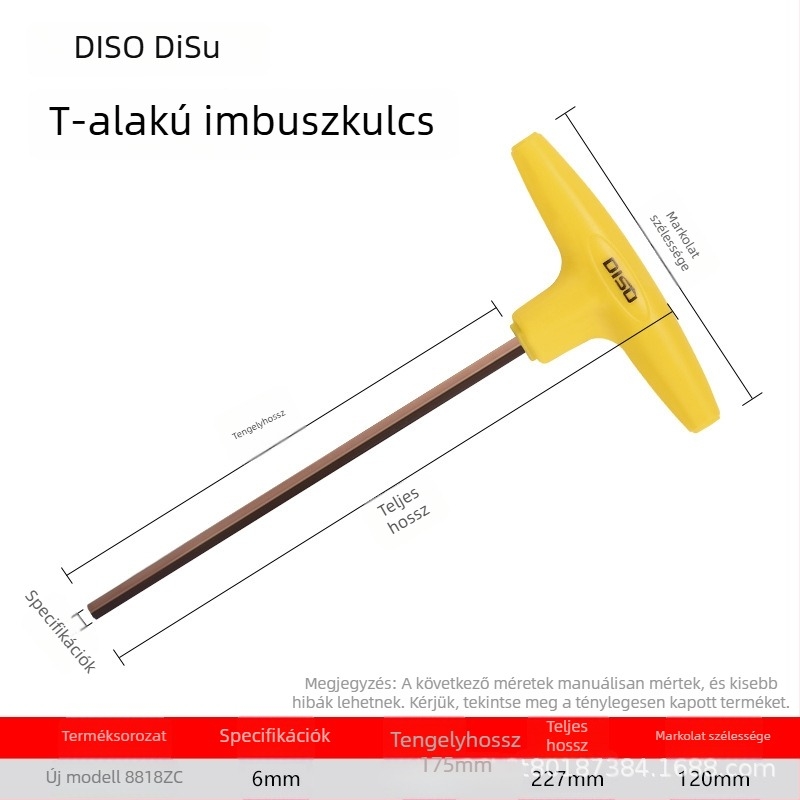 Disu T-típusú hatszögkulcs, hosszú, otthoni használatra, méretek 2–8 mm, S2 acélötvözet