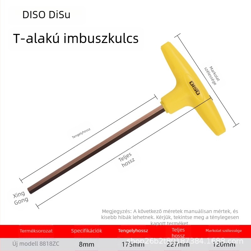 Disu T-típusú hatszögkulcs, hosszú, otthoni használatra, méretek 2–8 mm, S2 acélötvözet