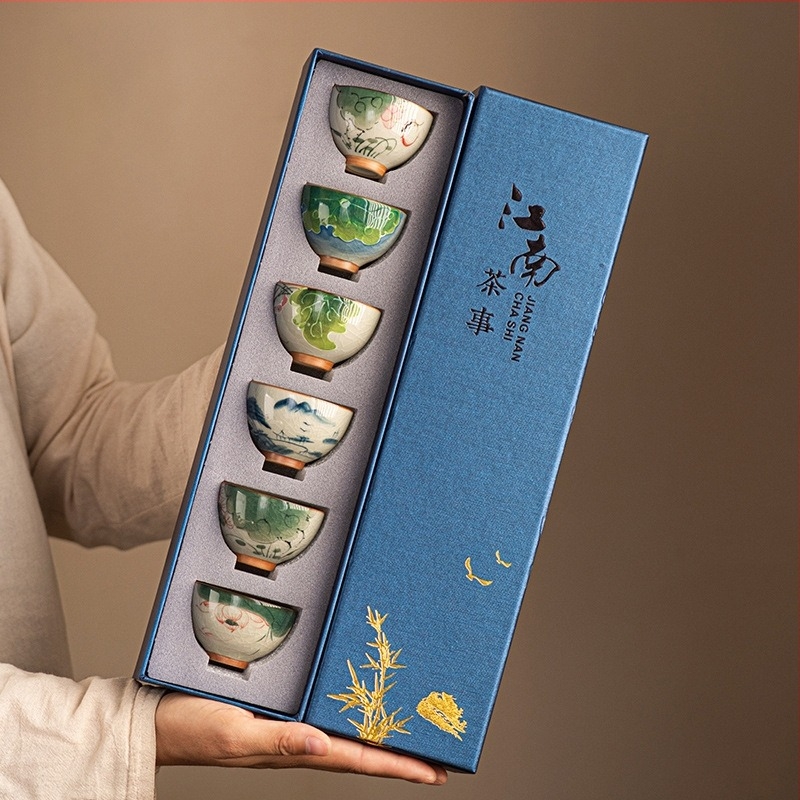 Dehua porcelán teáscsésze faégetéssel és nyomtatott mintával, Gongfu tea készlethez, otthoni használatra