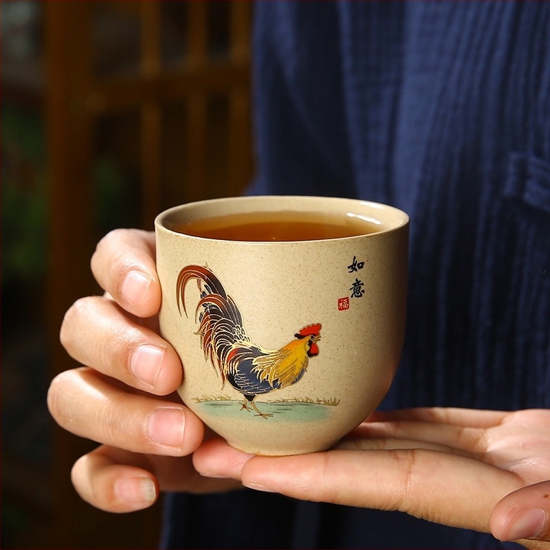 Japán stílusú porcelán teáscsésze arany kakas motívummal, teázási kóstoló pohár és kung-fu teáskészlet