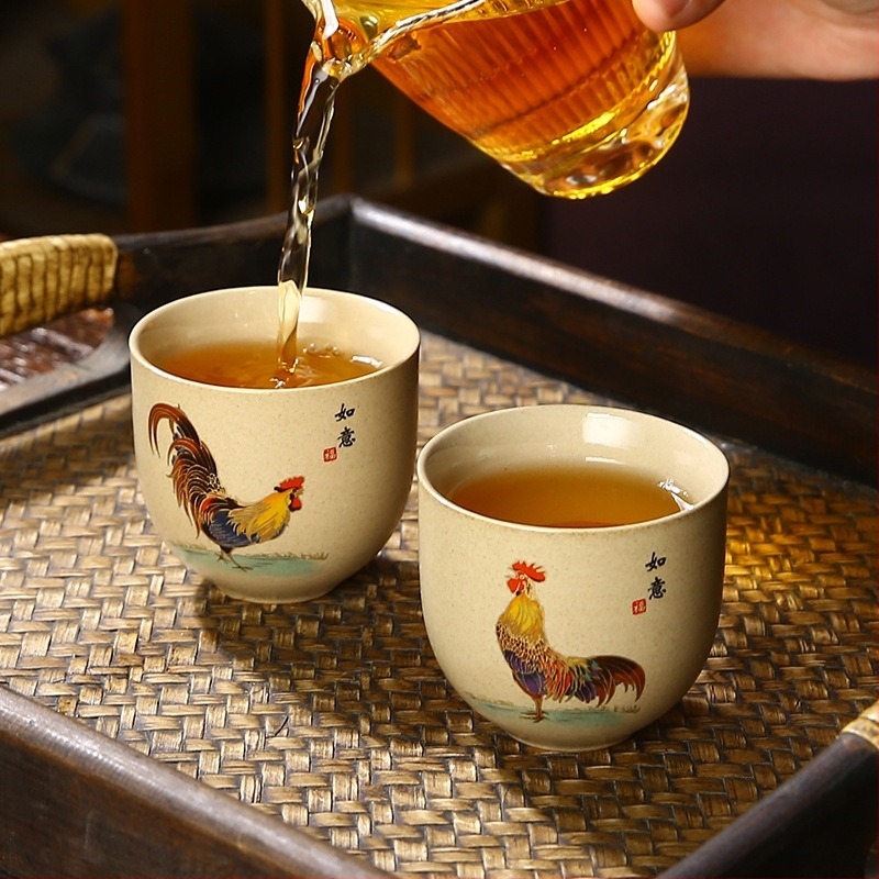 Japán stílusú porcelán teáscsésze arany kakas motívummal, teázási kóstoló pohár és kung-fu teáskészlet