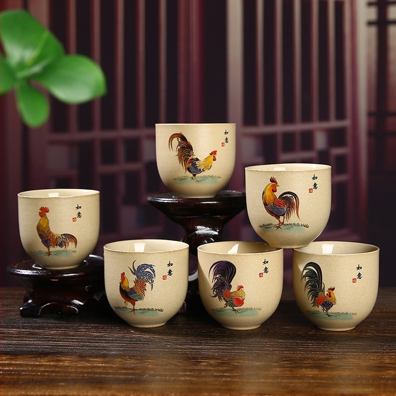 Japán stílusú porcelán teáscsésze arany kakas motívummal, teázási kóstoló pohár és kung-fu teáskészlet