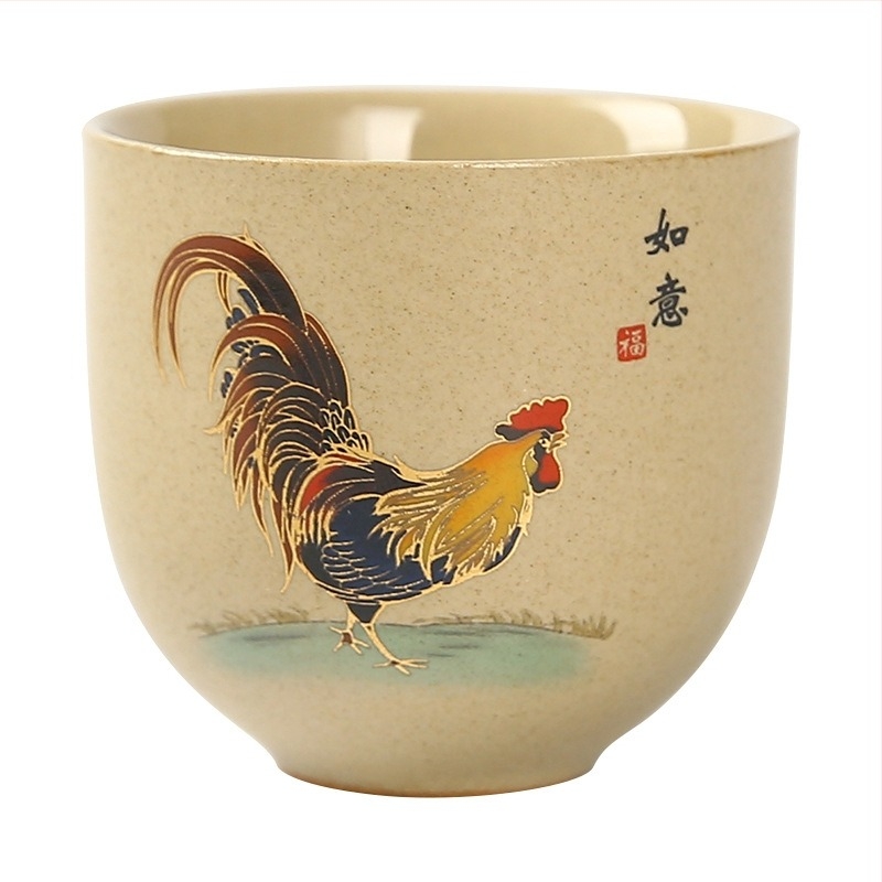 Japán stílusú porcelán teáscsésze arany kakas motívummal, teázási kóstoló pohár és kung-fu teáskészlet