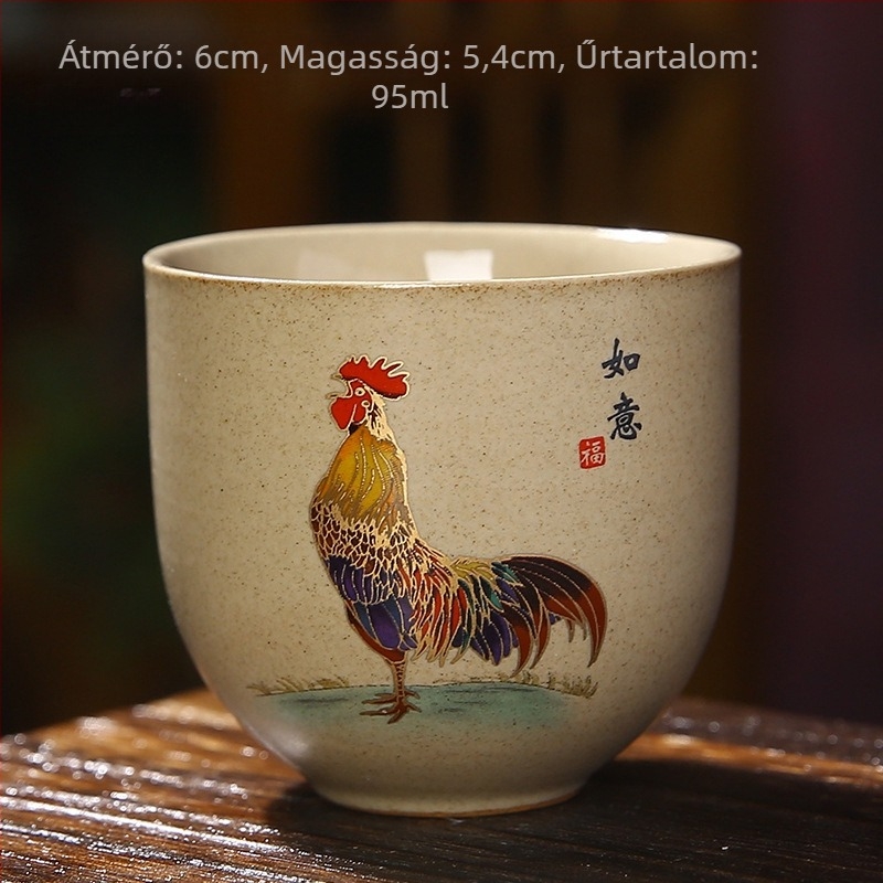 Japán stílusú porcelán teáscsésze arany kakas motívummal, teázási kóstoló pohár és kung-fu teáskészlet