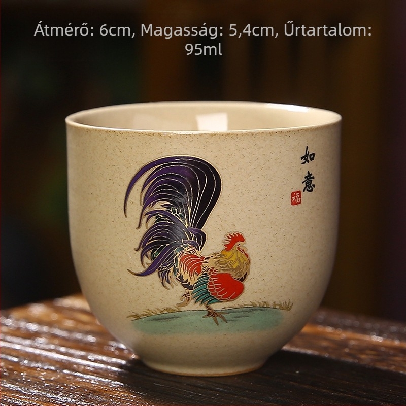 Japán stílusú porcelán teáscsésze arany kakas motívummal, teázási kóstoló pohár és kung-fu teáskészlet