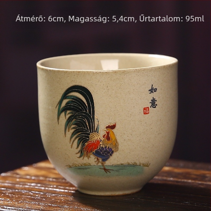 Japán stílusú porcelán teáscsésze arany kakas motívummal, teázási kóstoló pohár és kung-fu teáskészlet