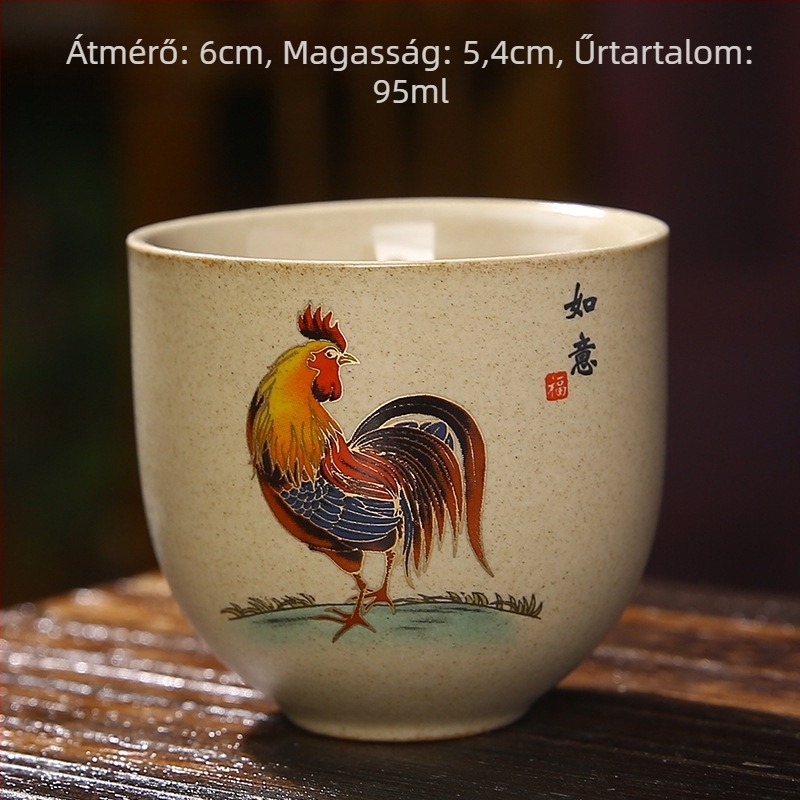 Japán stílusú porcelán teáscsésze arany kakas motívummal, teázási kóstoló pohár és kung-fu teáskészlet